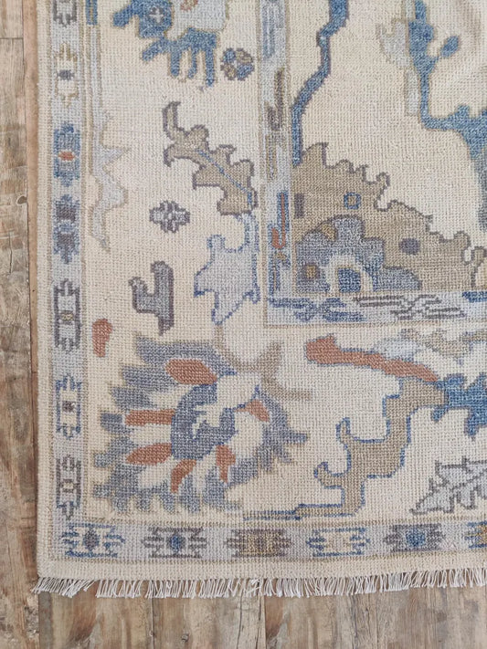 Ivory & Soft Blue Floral Oushak Rug