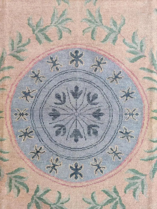 Soft Beige & Pink Floral Medallion Area Rug