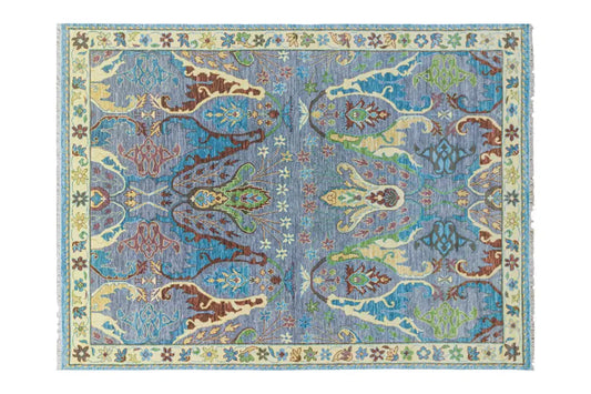 Ocean Blue & Teal Floral Baroque Oushak Rug