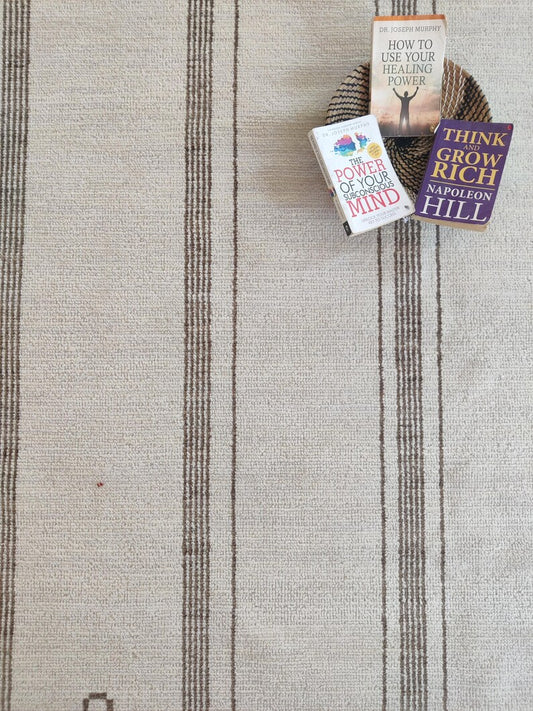 Minimalist Off-White & Brown Striped Area Rug