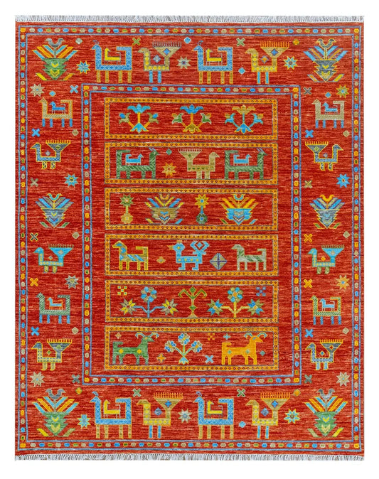 Vibrant Red Tribal Animal Pattern Area Rug