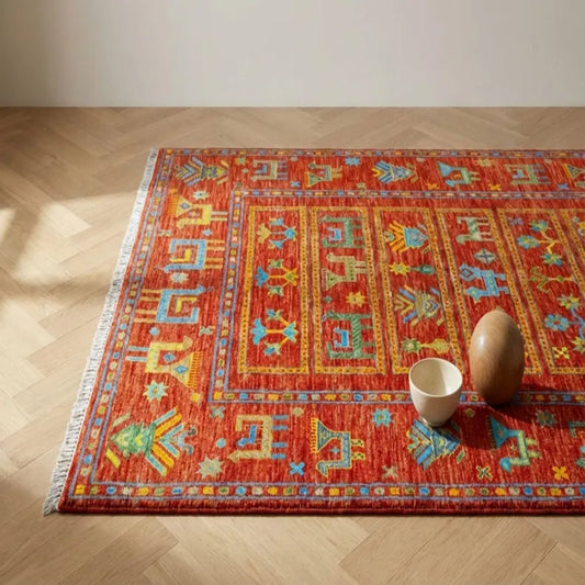 Vibrant Red Tribal Animal Pattern Area Rug