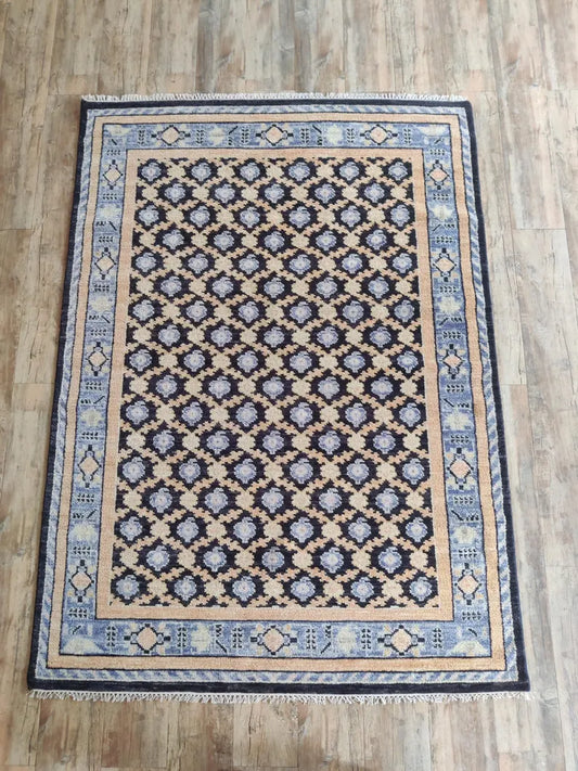 Black Blue & Beige Geometric Lattice Area Rug