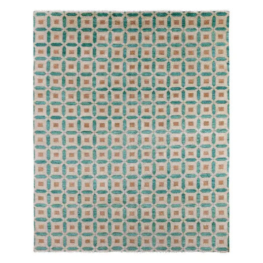 Teal Green & Cream Geometric Lattice Area Rug