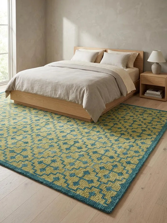 Sage Green & Teal Blue Geometric Area Rug