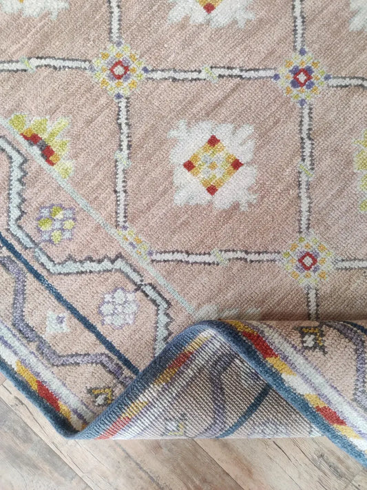 Blush Pink & Olive Green Botanical Tree Oushak Rug