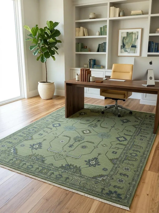 Olive Green & Sage Traditional Medallion Oushak Rug