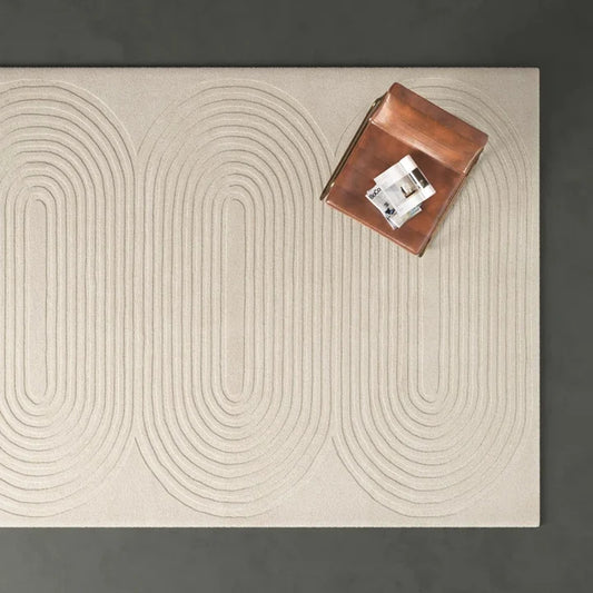 Minimalist Soft Off-White Ribbed Concentric Tufted Area Rug