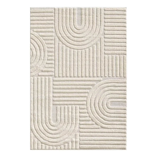 Ivory Geometric Arc Relief Hand-Tufted Wool Rug