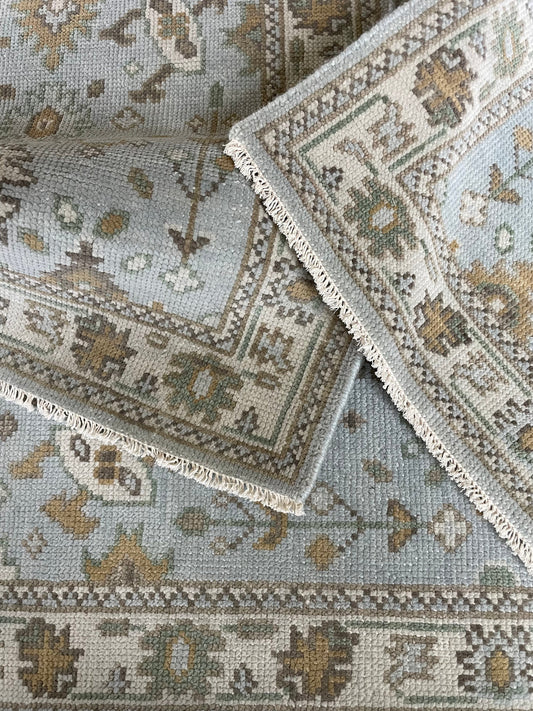 Sky Blue & Gold Floral Oushak Rug