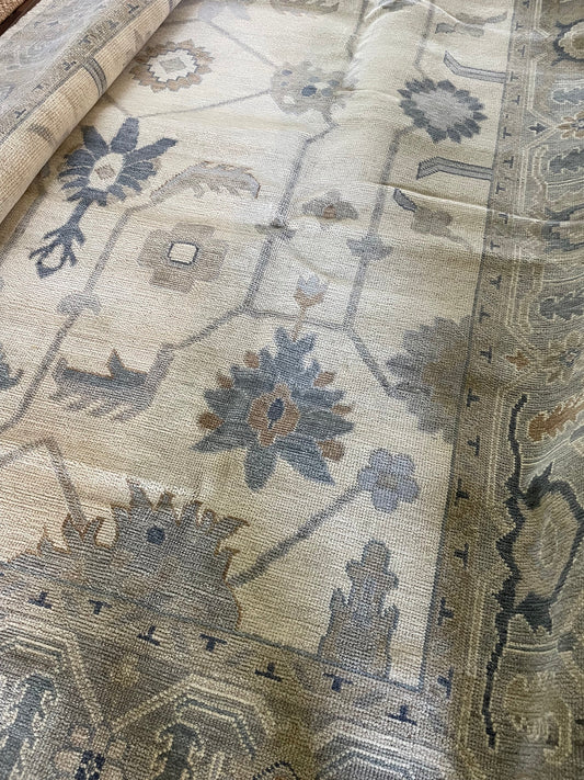 Emory Vintage Style Muted Blue & Cream Oushak Rug