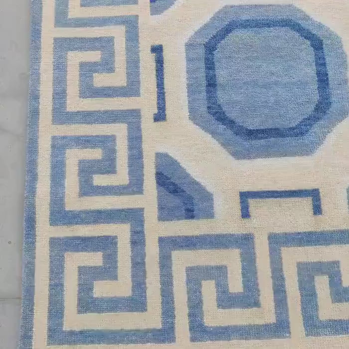 Sky Blue & Cream Octagon Geometric Rug
