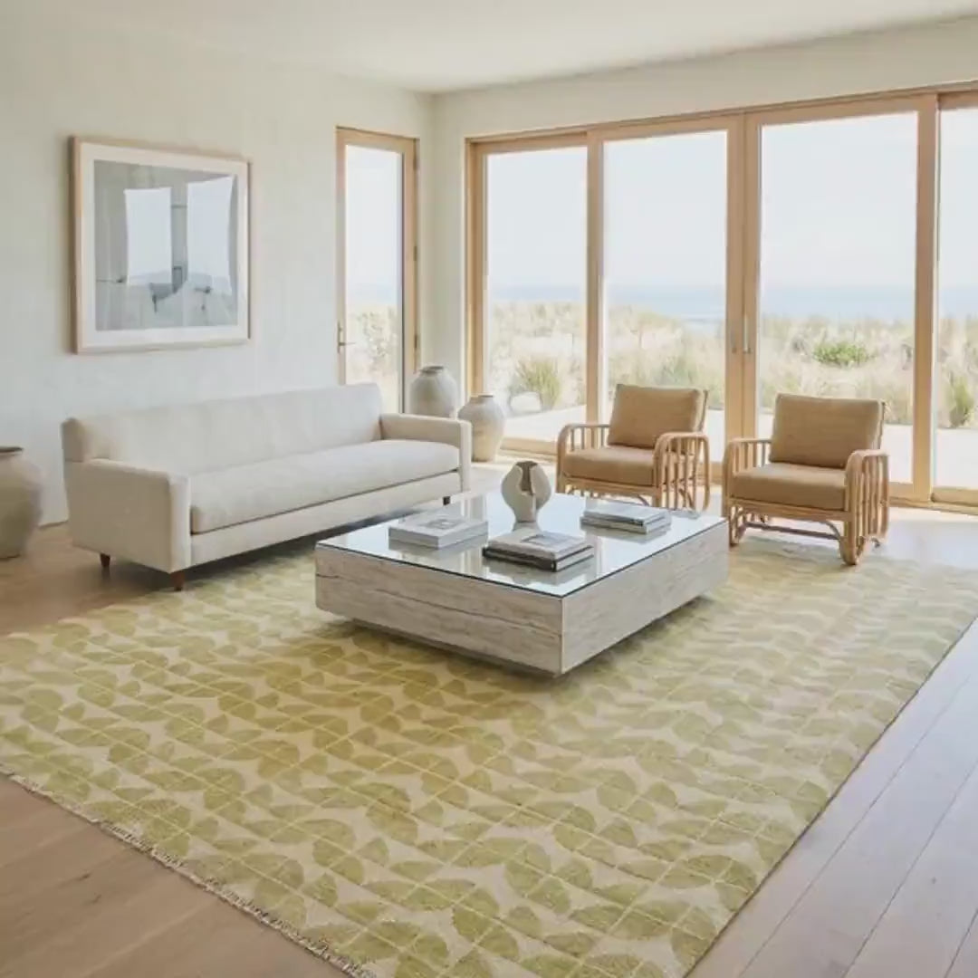 Lime Green & Cream Leaf Pattern Area Rug