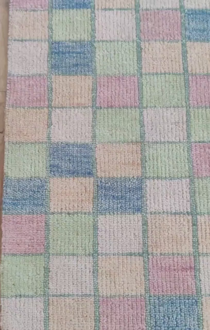 Multi-Color Pastel Checkered Grid Rug