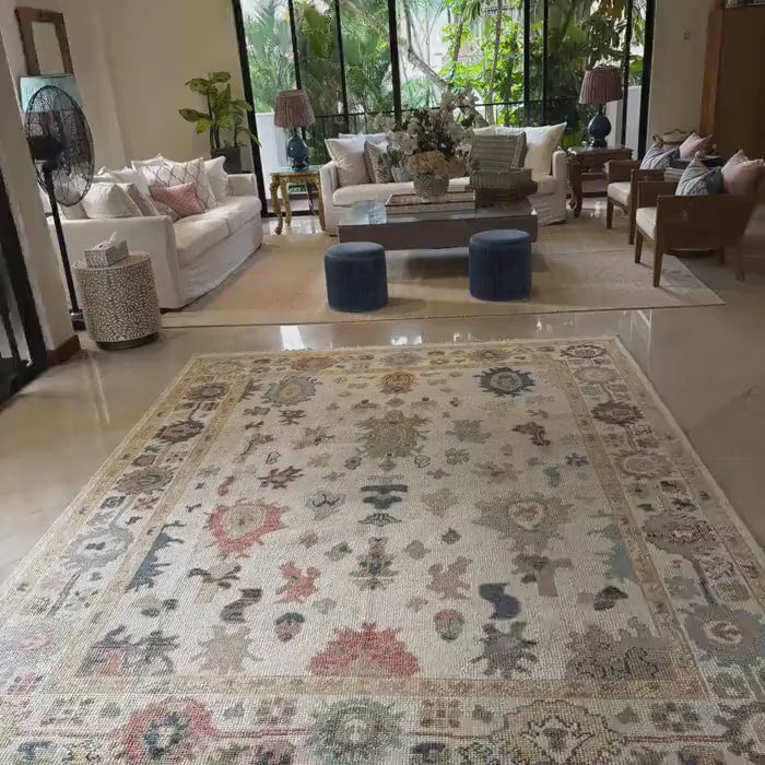 Ivory & Multi-Color Tribal Oushak Rug