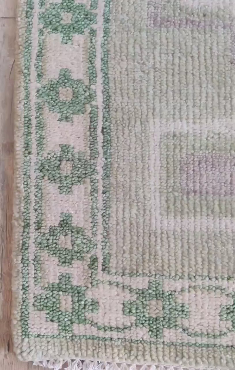 Scandinavian Style Light Green & Ivory Geometric Runner Rug
