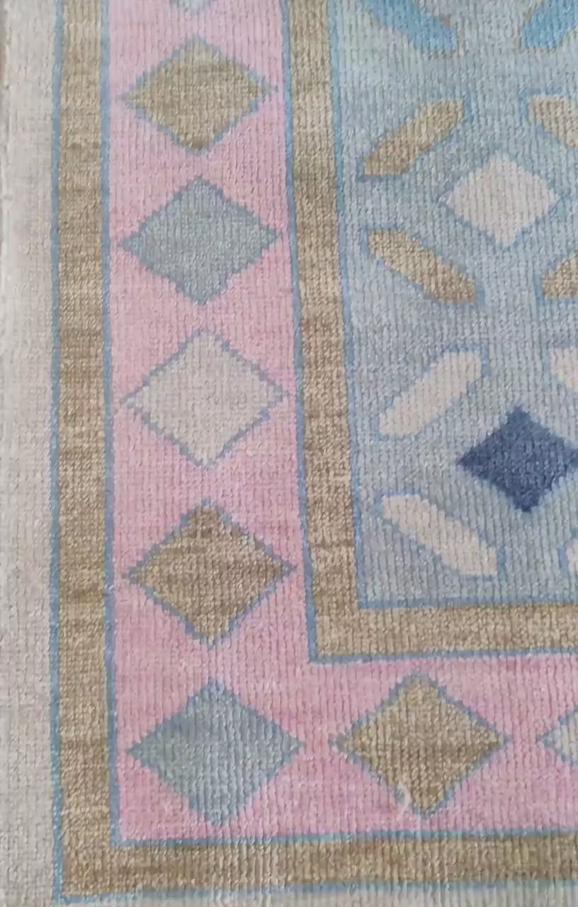 Blush Pink & Slate Blue Geometric Medallion Rug