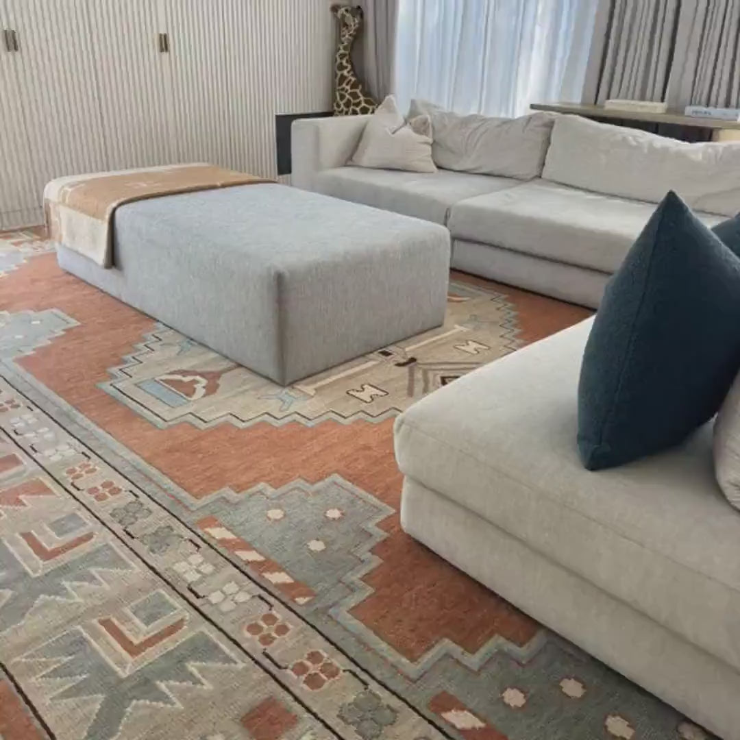 Terracotta Orange & Grey Geometric Medallion Rug