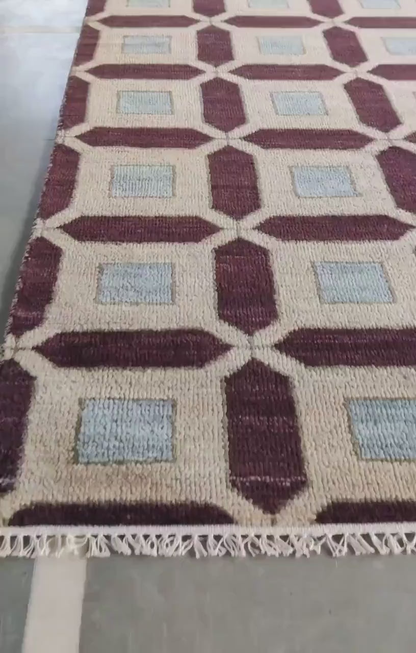 Deep Purple & Sky Blue Geometric Lattice Area Rug