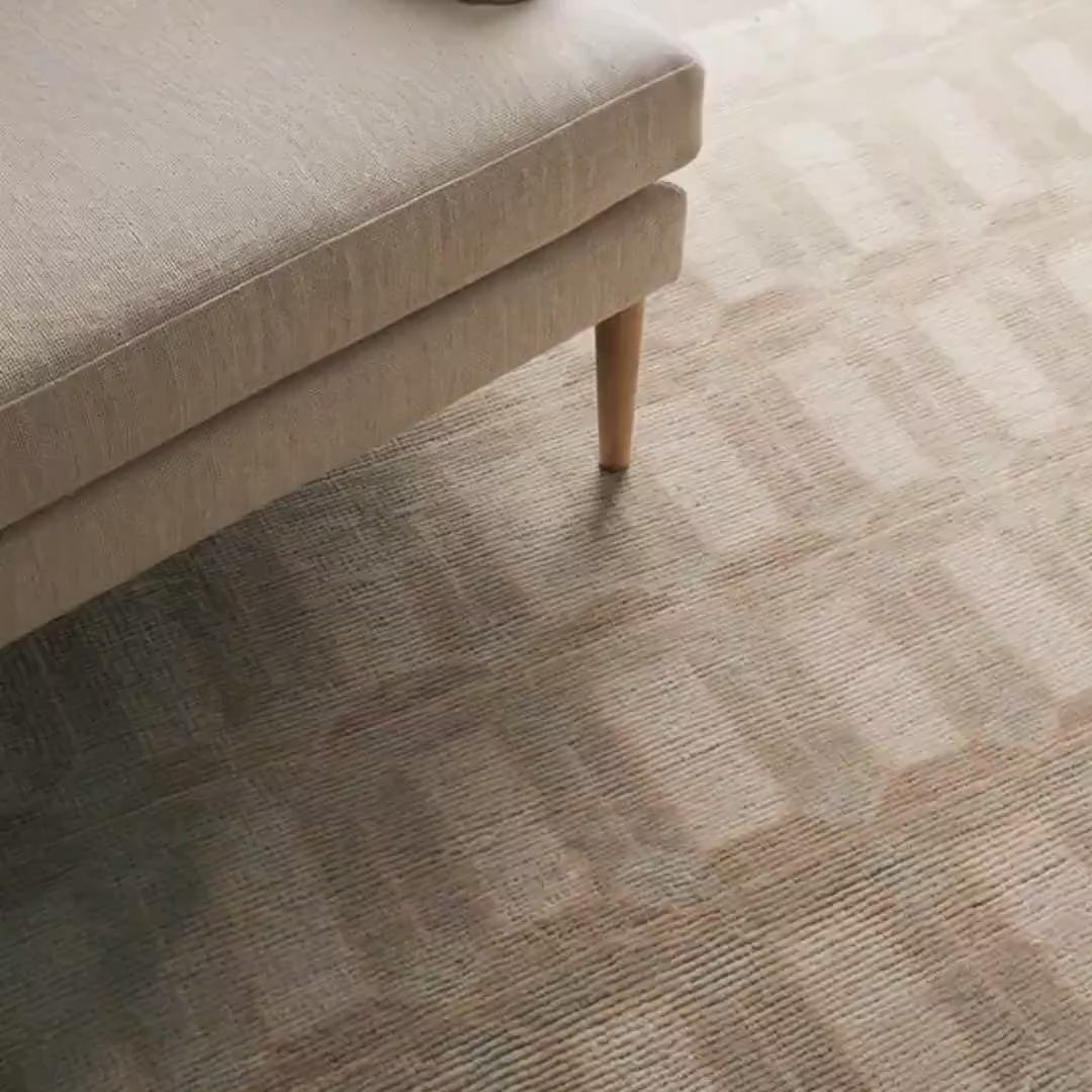 Beige & Cream Geometric Block Pattern Rug