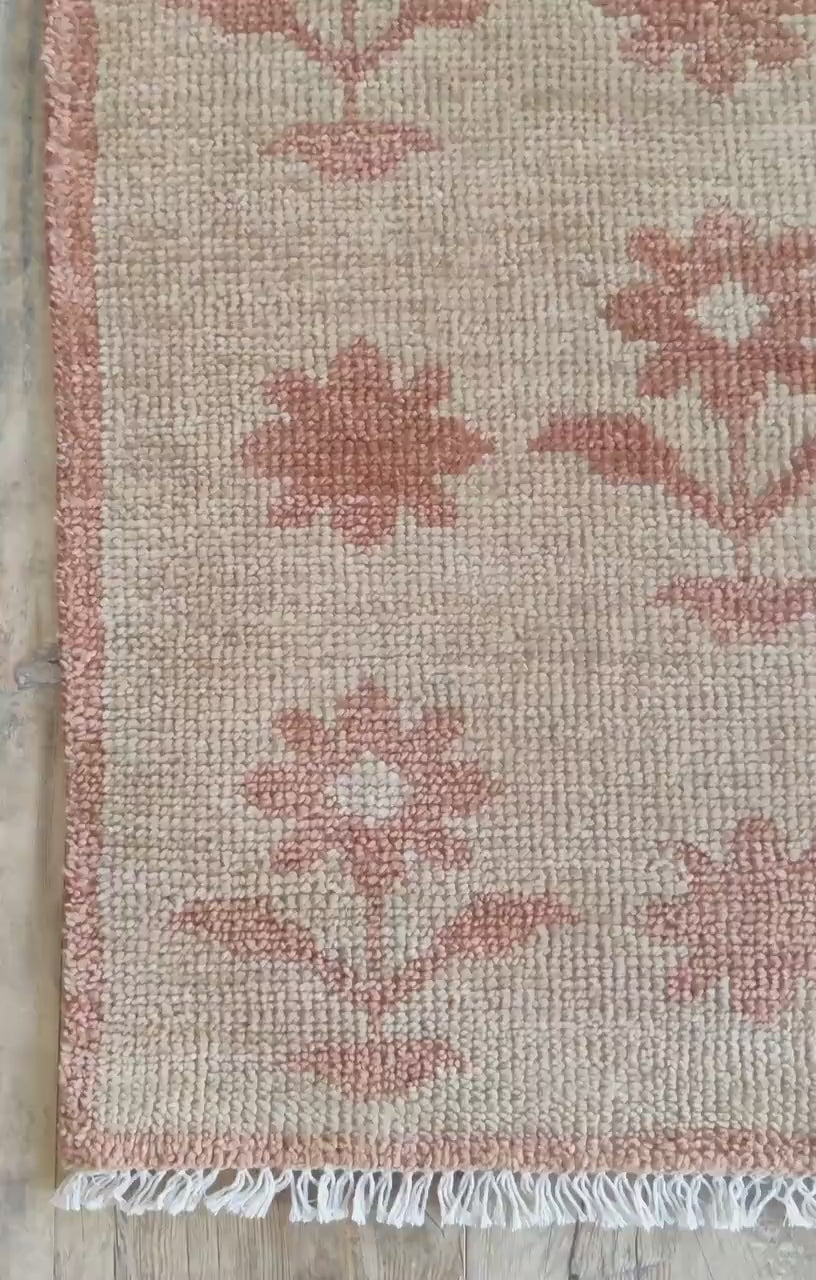 Terracotta Pink & Beige Floral Stair Runner Rug