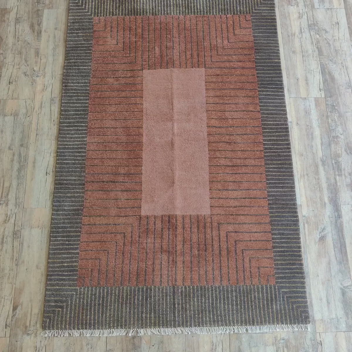 Terracotta & Charcoal Grey Geometric Line Rug