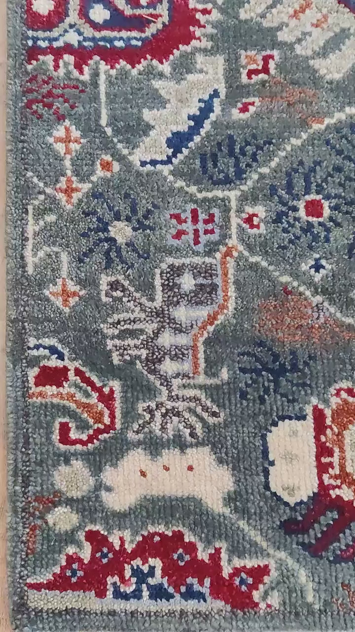 Muted Grey & Red Tribal Medallion Runner Rug