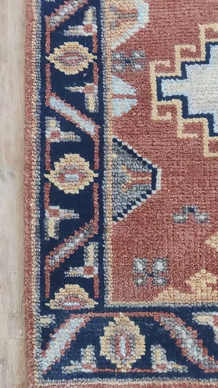 Terracotta Red & Navy Blue Tribal Stair Runner Rug