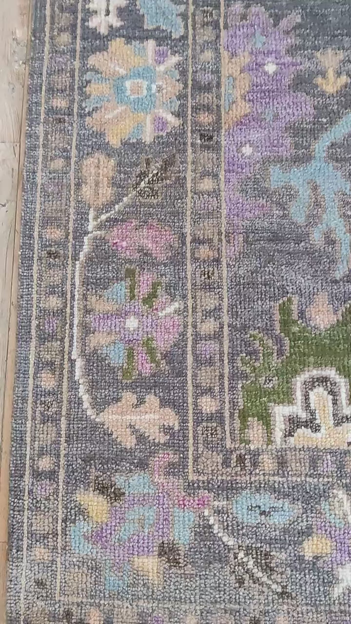 Dark Grey & Pastel Multi-Color Floral Wool Area Rug