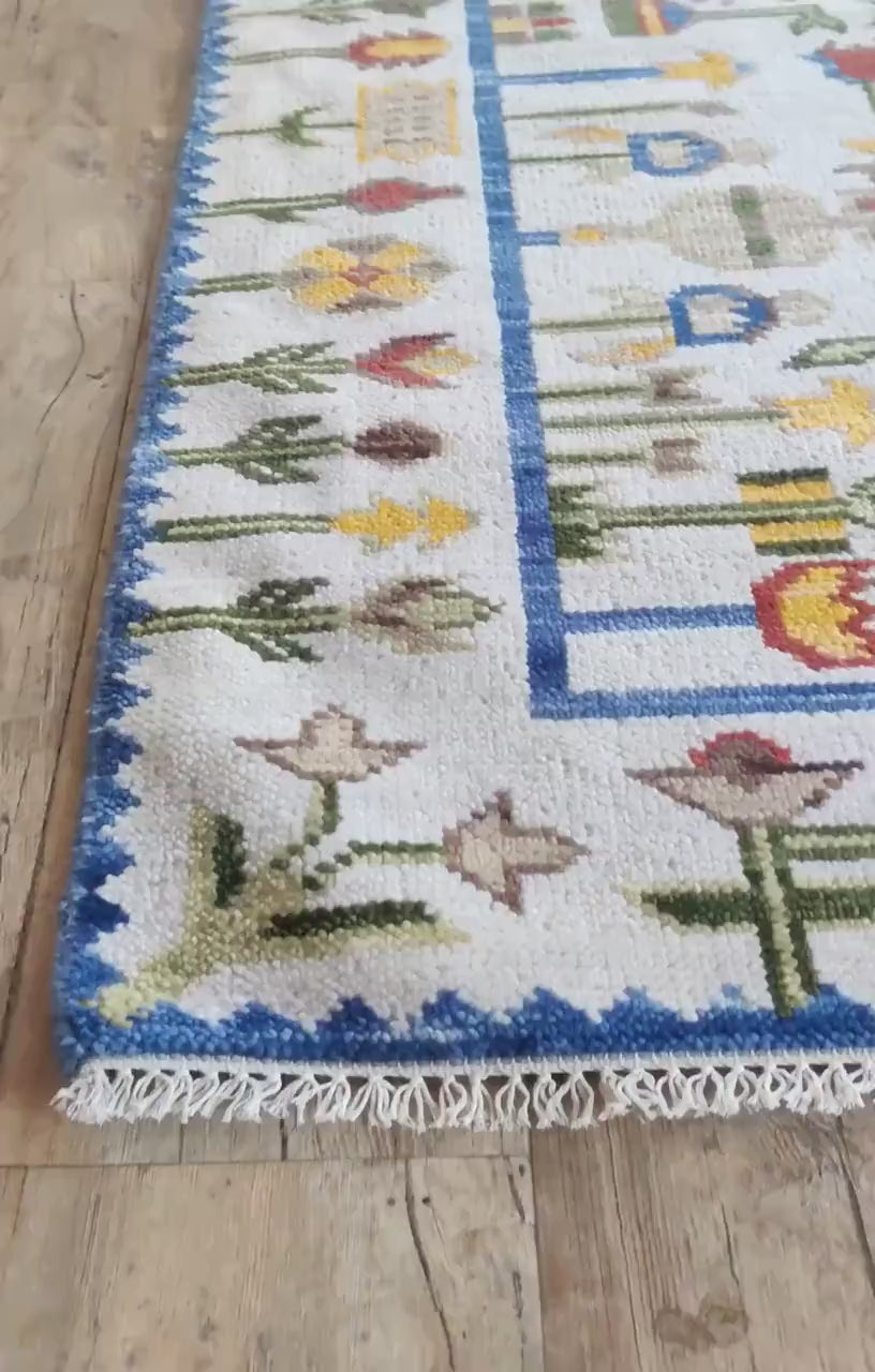 Ivory & Multi-Color Folk Botanical Area Rug