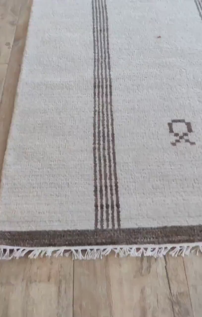Minimalist Off-White & Brown Striped Area Rug