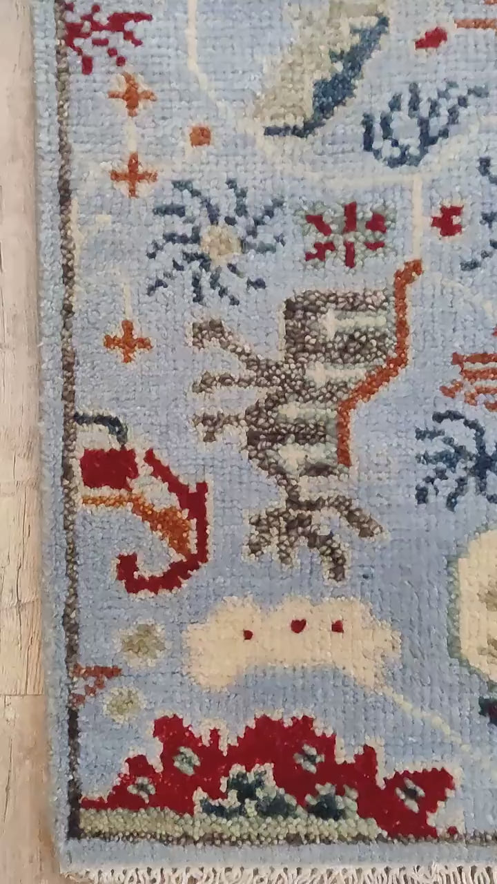 Light Blue & Rust Red Tribal Stair Runner Rug