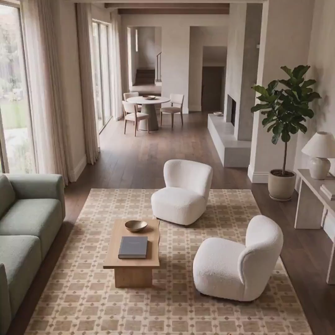 Beige & Warm Tan Geometric Grid Area Rug