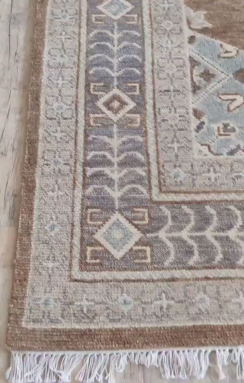 Brown & Beige Diamond Medallion Oushak Rug