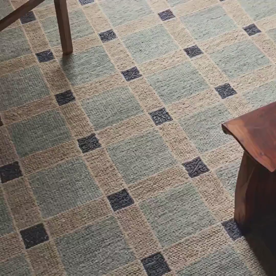 Light Blue & Cream Plaid Grid Area Rug