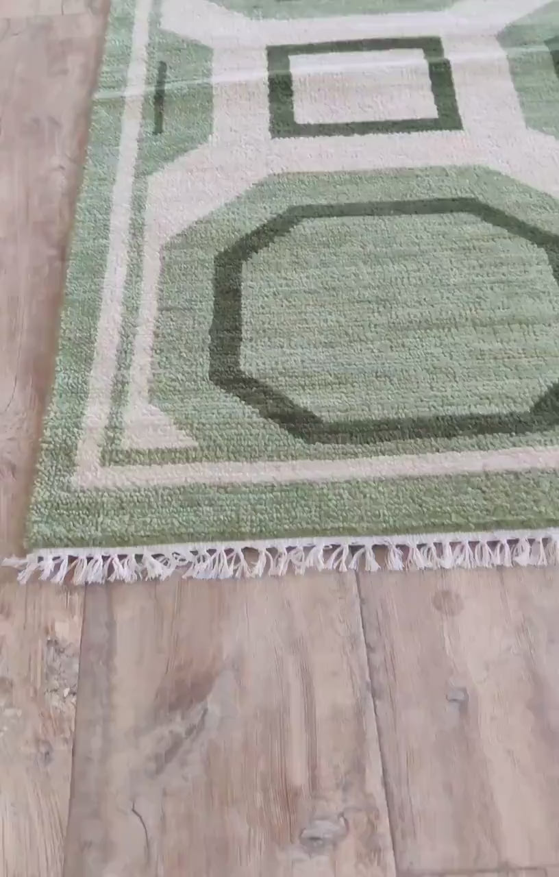 Sage Green & Cream Octagon Geometric Rug