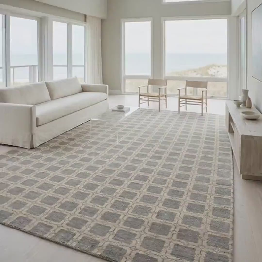 Grey & Off-White Geometric Lattice Area Rug