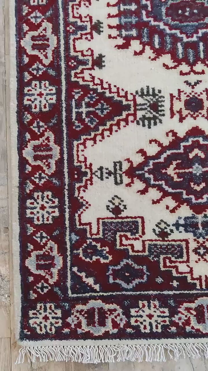 Ivory & Crimson Red Tribal Medallion Runner Rug