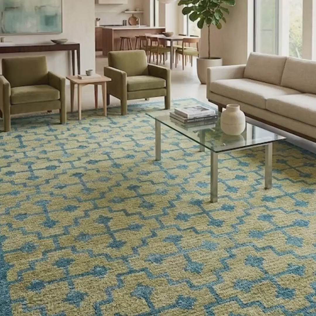 Sage Green & Teal Blue Geometric Area Rug