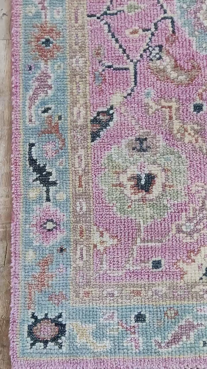 Soft Pink & Muted Light Blue Floral Stair Runner Rug