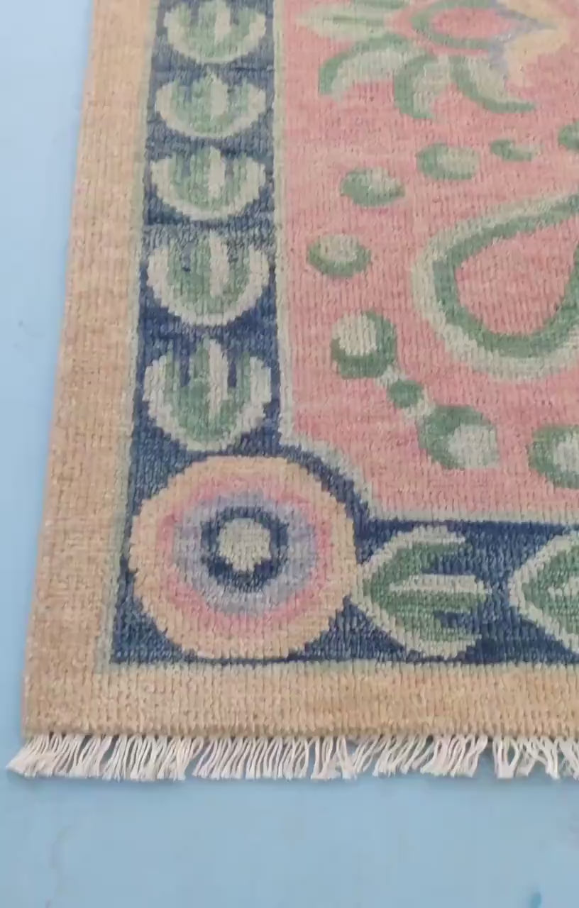 Soft Beige & Pink Floral Medallion Area Rug