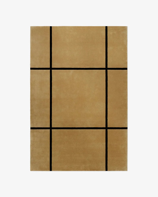Minimalist Bold Black Line Ochre Wool Rug