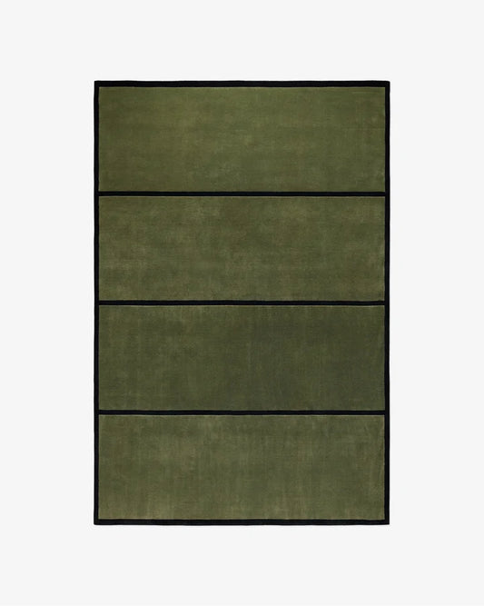 Contemporary Moss Linear Block Wool Rug